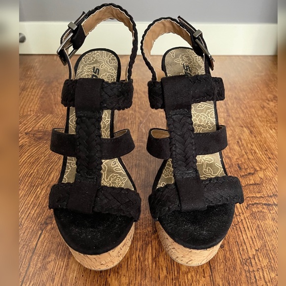 Black suede wedges. Size 7.5. Never worn outside. - Picture 3 of 4